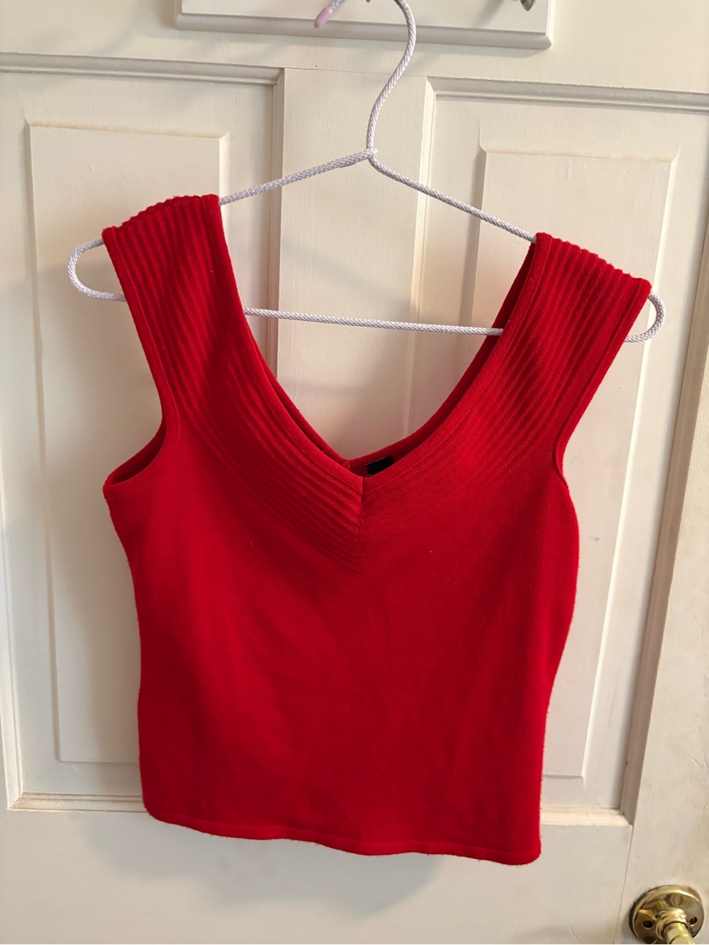 Sleeveless Red V-Neck Ribbed Tank Top
